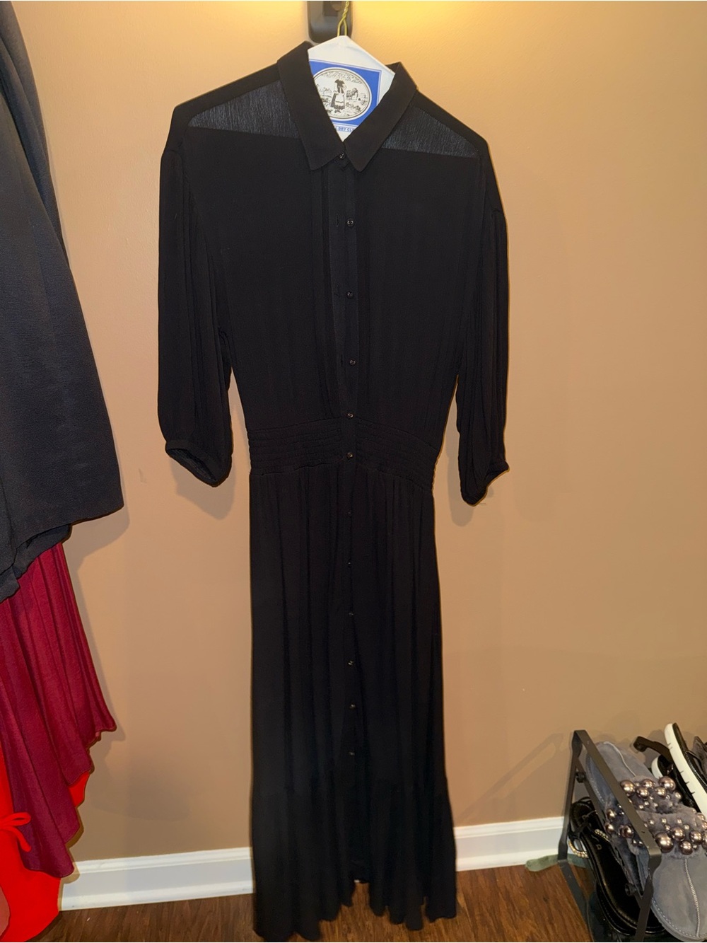 Classic Black Button-Front Flowy Maxi Dress